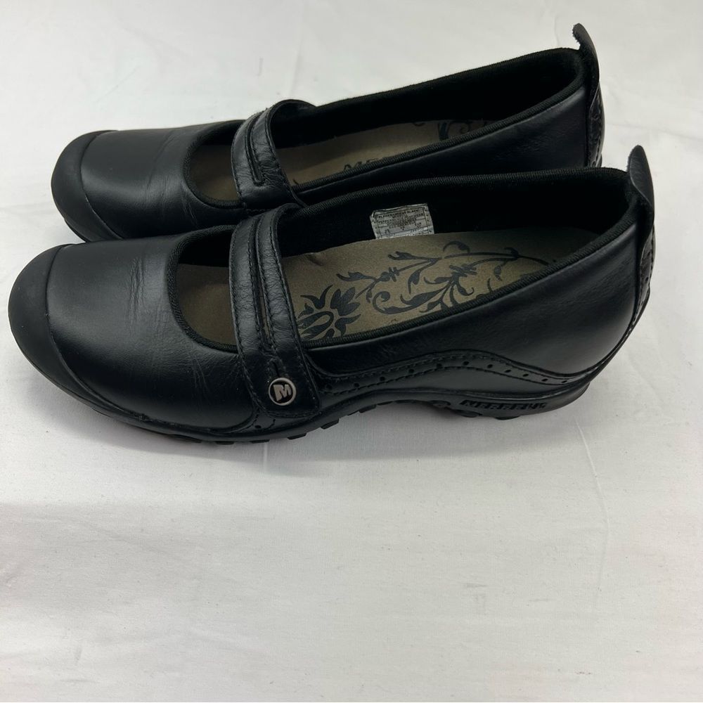 MERRELL Plaza Bandeau Black Leather Comfort Shoes Mary Jane Heel Womens Size 6.5